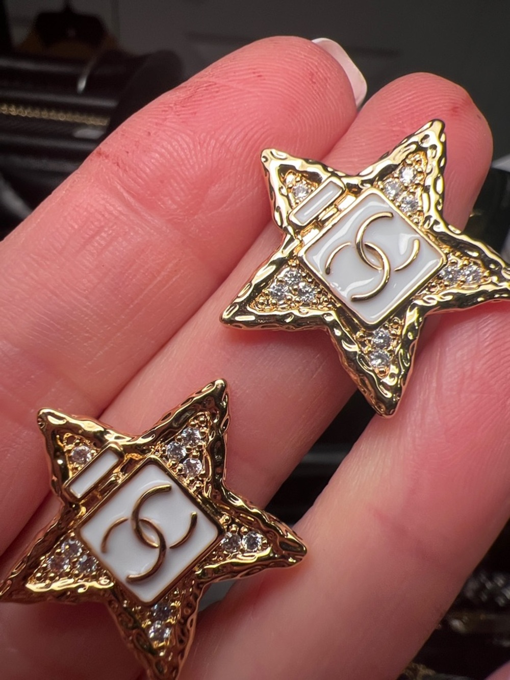 Gold and White Star Logo Clip-On Earrings